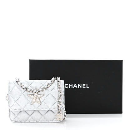 Chanel Metallic Goatskin Quilted Star Flap Waist Belt Bag Silver 13 of 13