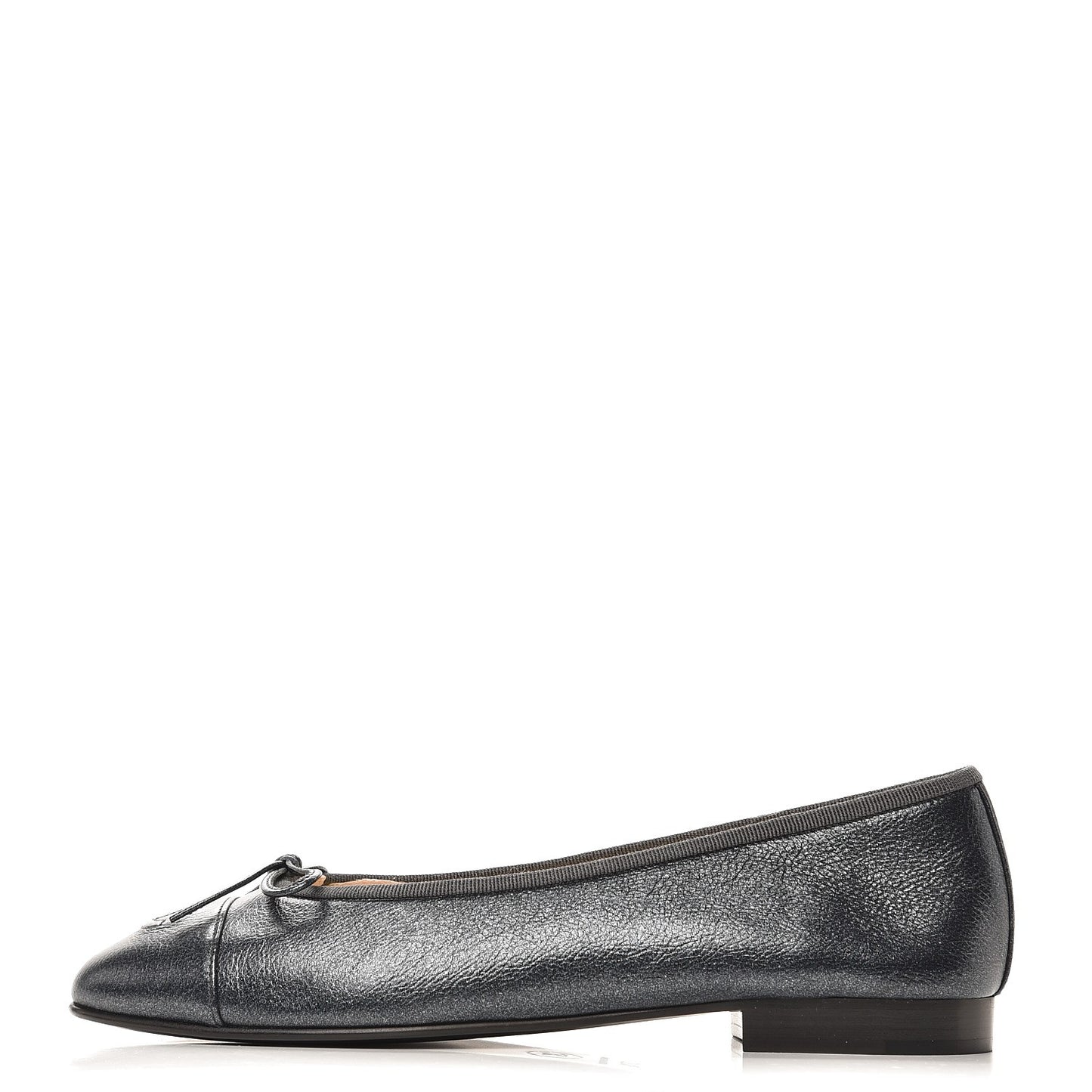 Metallic Calfskin Cap Toe Ballerina Flats 37.5 Silver