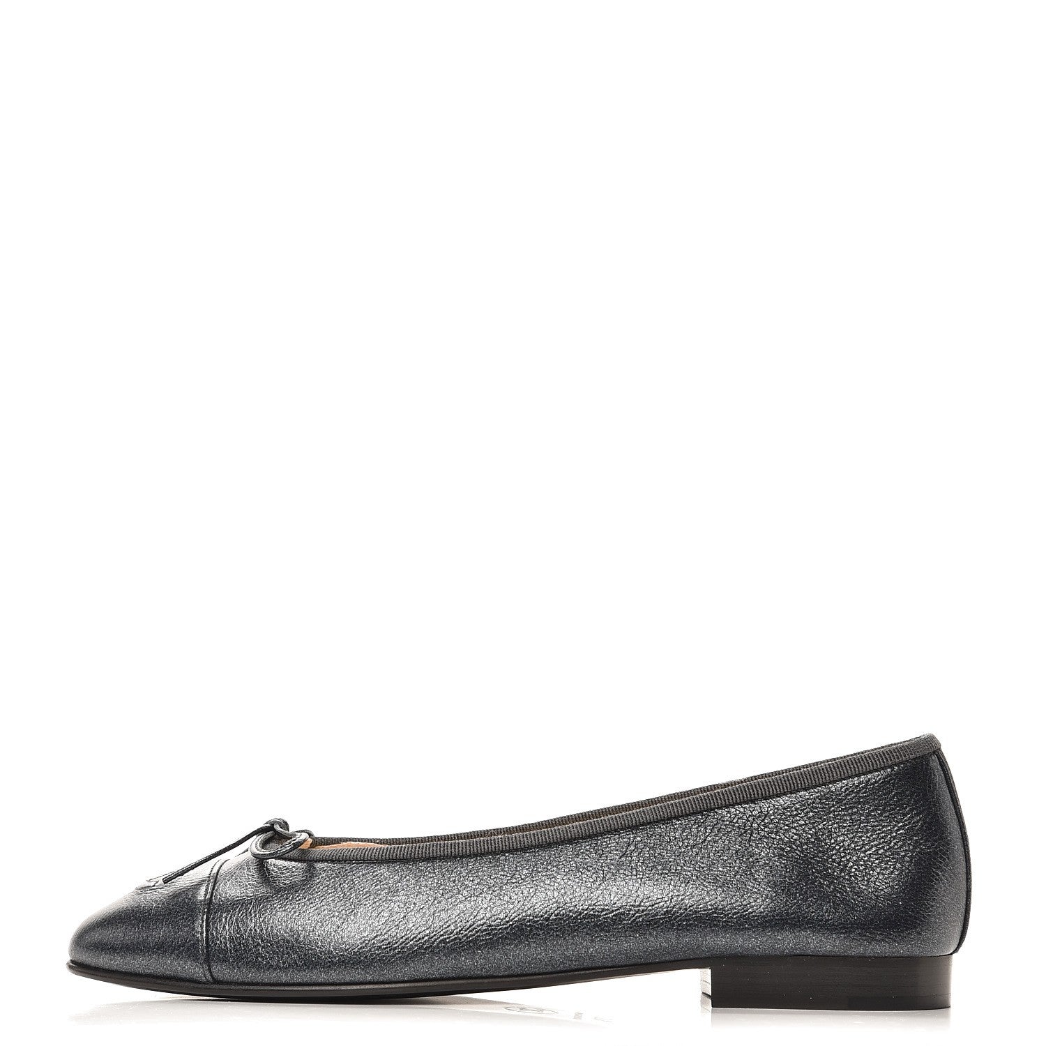 Chanel Metallic Calfskin Cap Toe Ballerina Flats 37.5 Silver 1 of 10