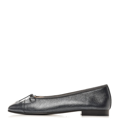 Chanel Metallic Calfskin Cap Toe Ballerina Flats 37.5 Silver 1 of 10