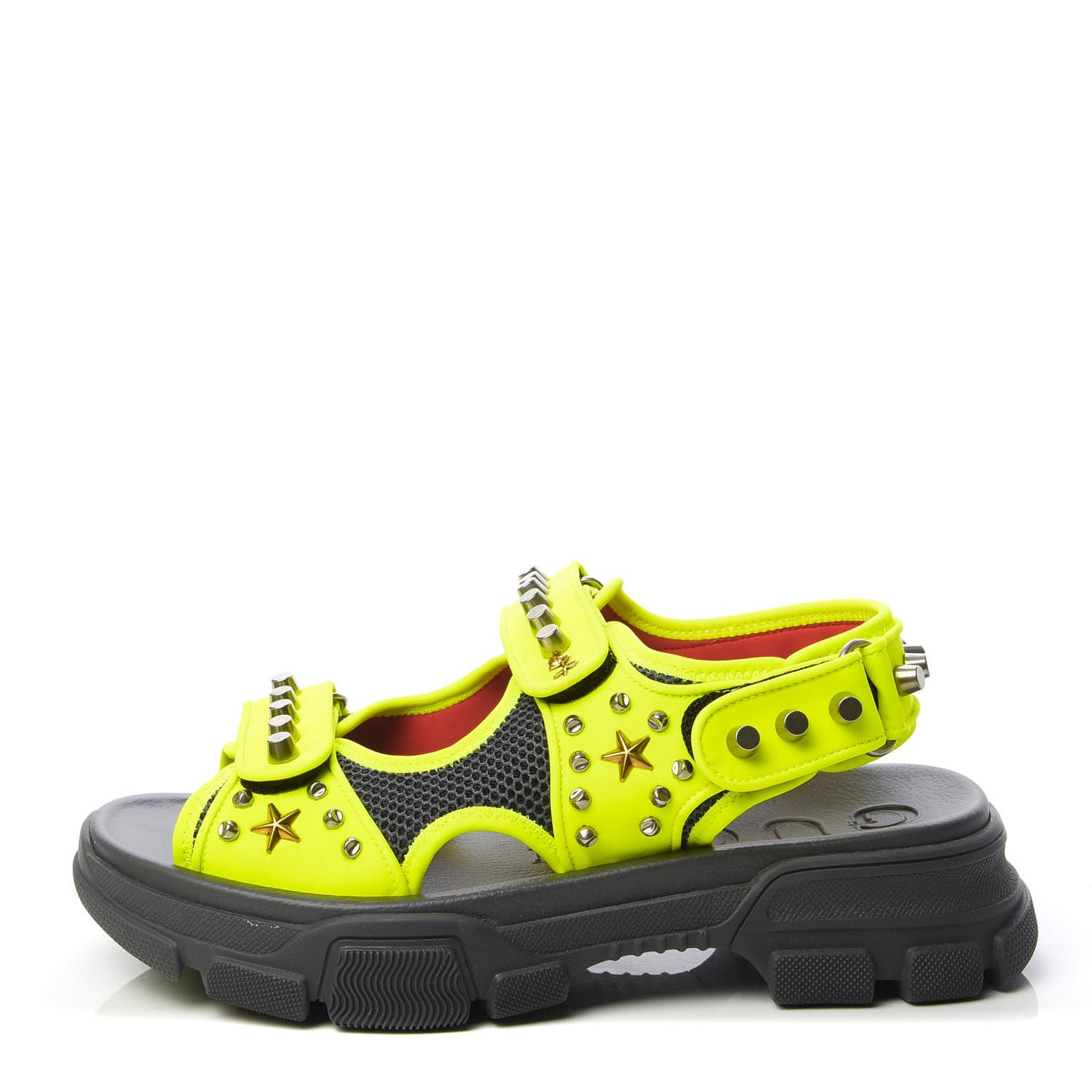 Technical Canvas Calfskin Studded Mens Aguru Sandals 8 Neon Yellow