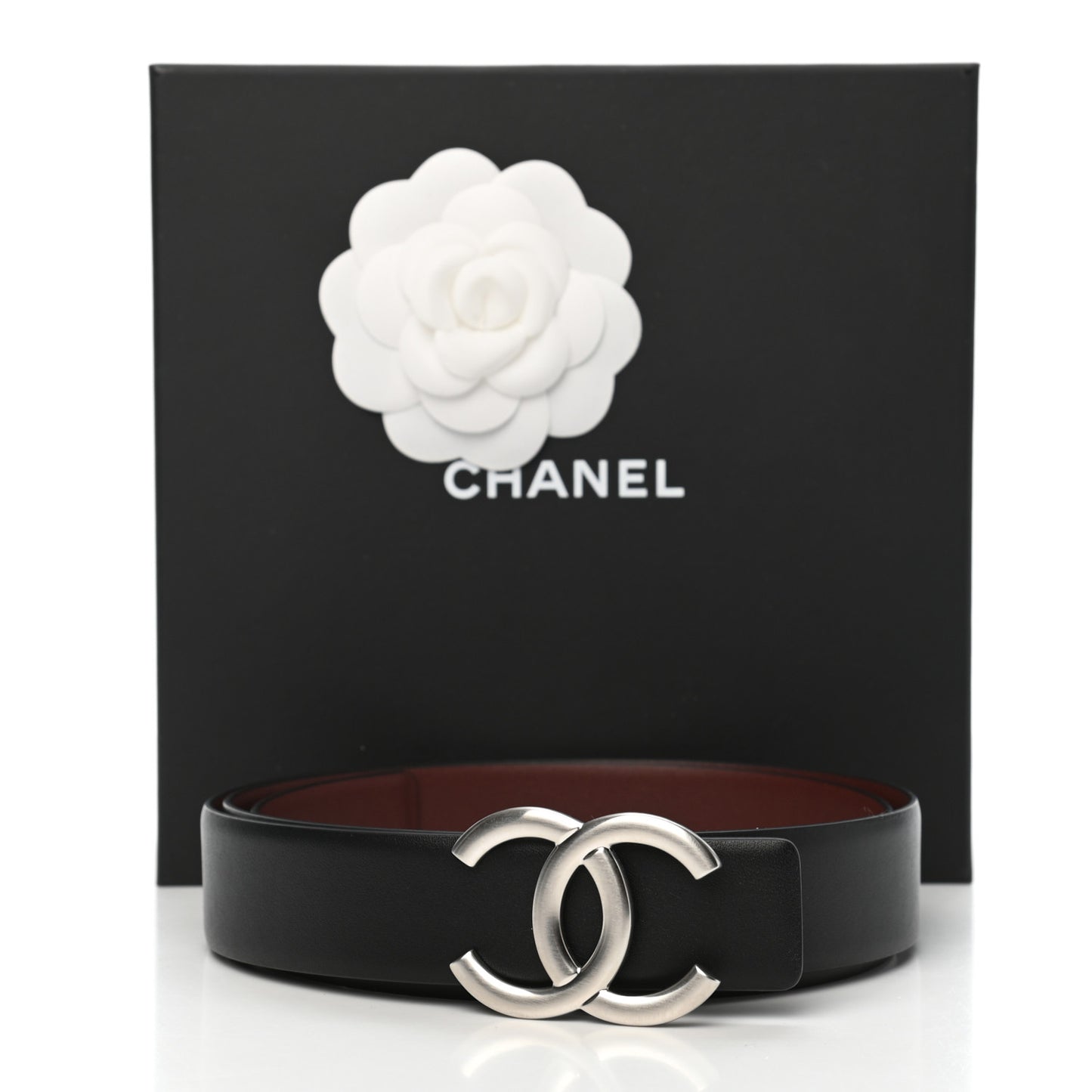 Calfskin CC Reversible Belt 95 Black Burgundy