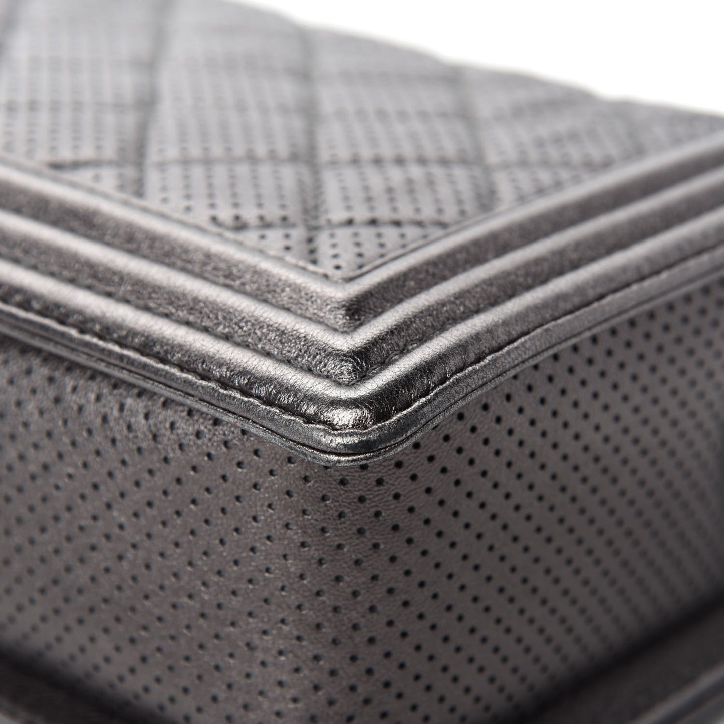 Metallic Lambskin Perforated New Medium Boy Flap Dark Silver