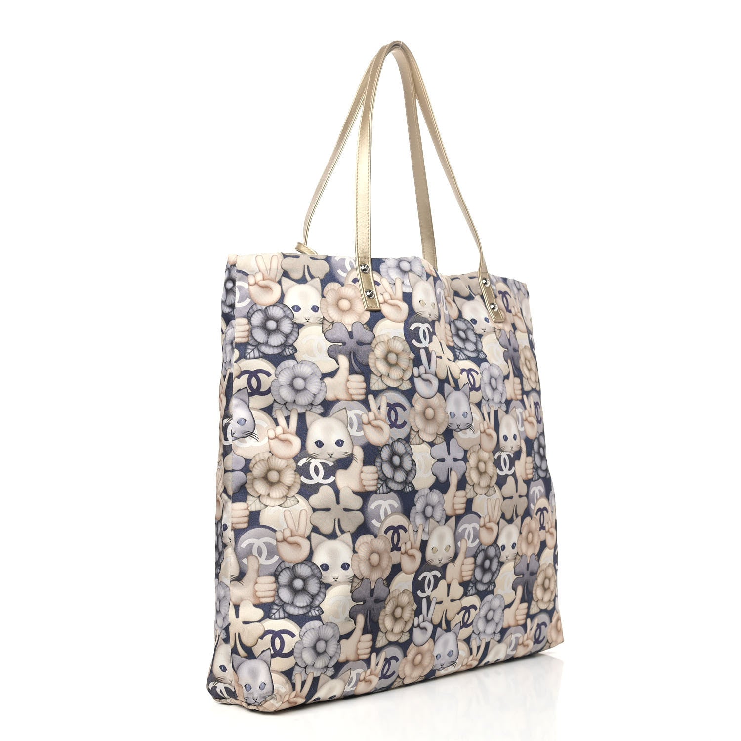 Chanel Nylon Cat Emoticon Tote Navy Gold 4 of 11