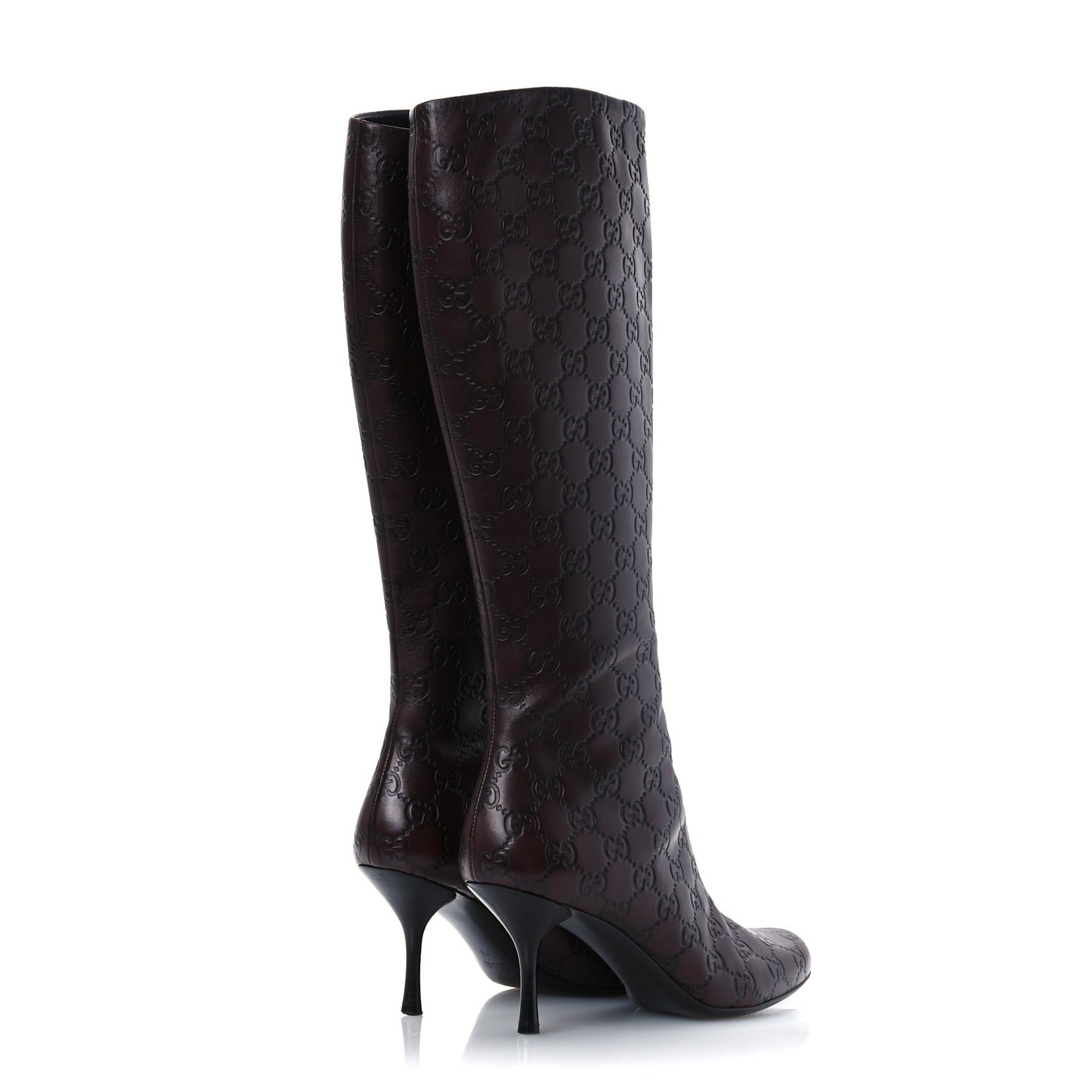 Guccissima Calfskin Knee High Boots 38 Burgundy