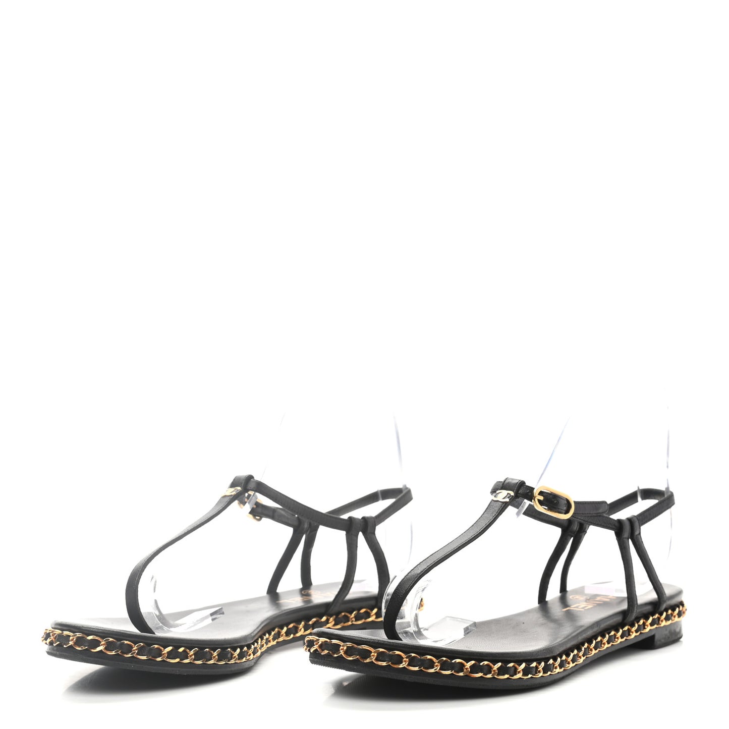 Lambskin Chain Thong Sandals 38 Black
