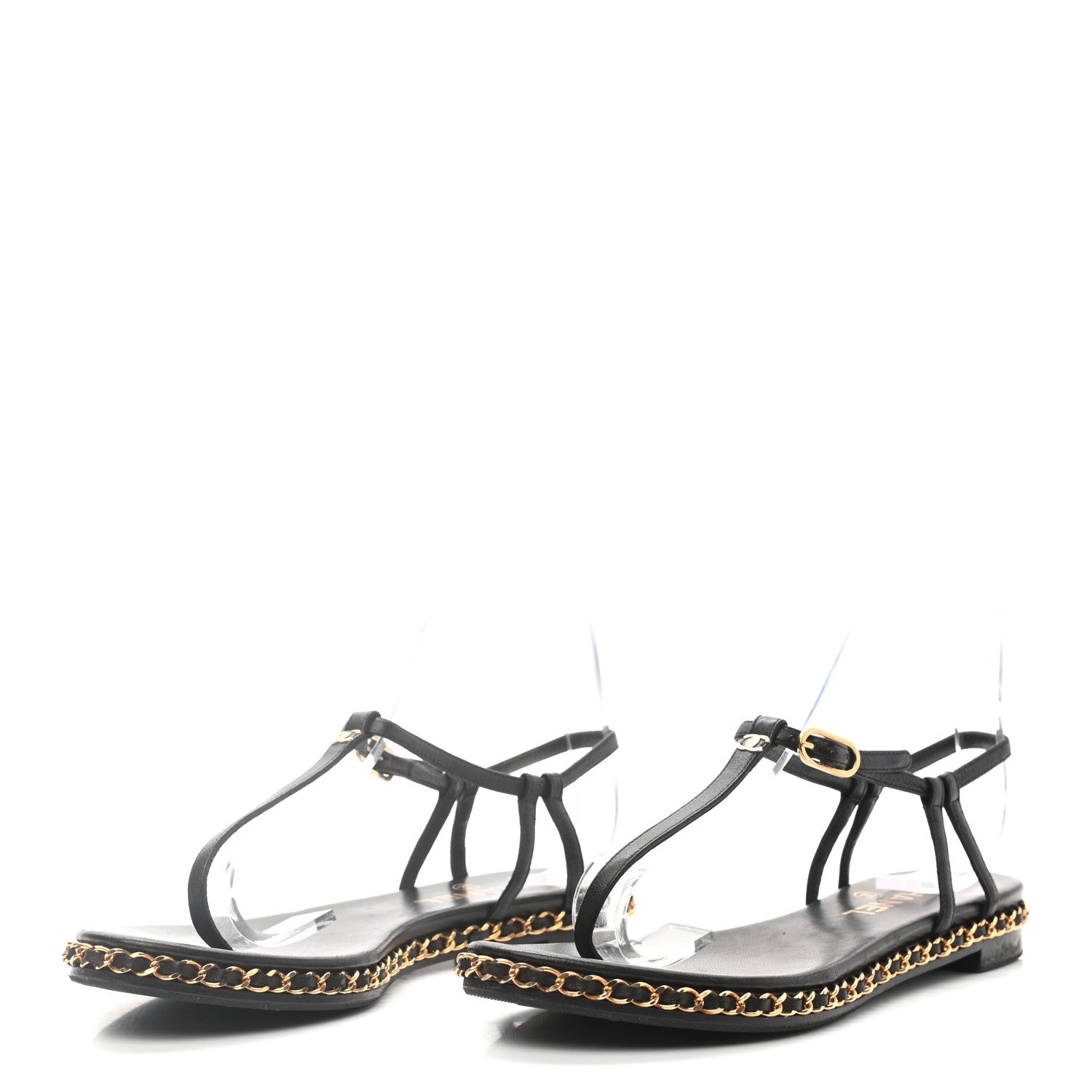 Chanel Lambskin Chain Thong Sandals 38 Black 3 of 7