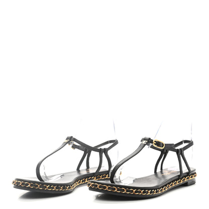 Chanel Lambskin Chain Thong Sandals 38 Black 3 of 7