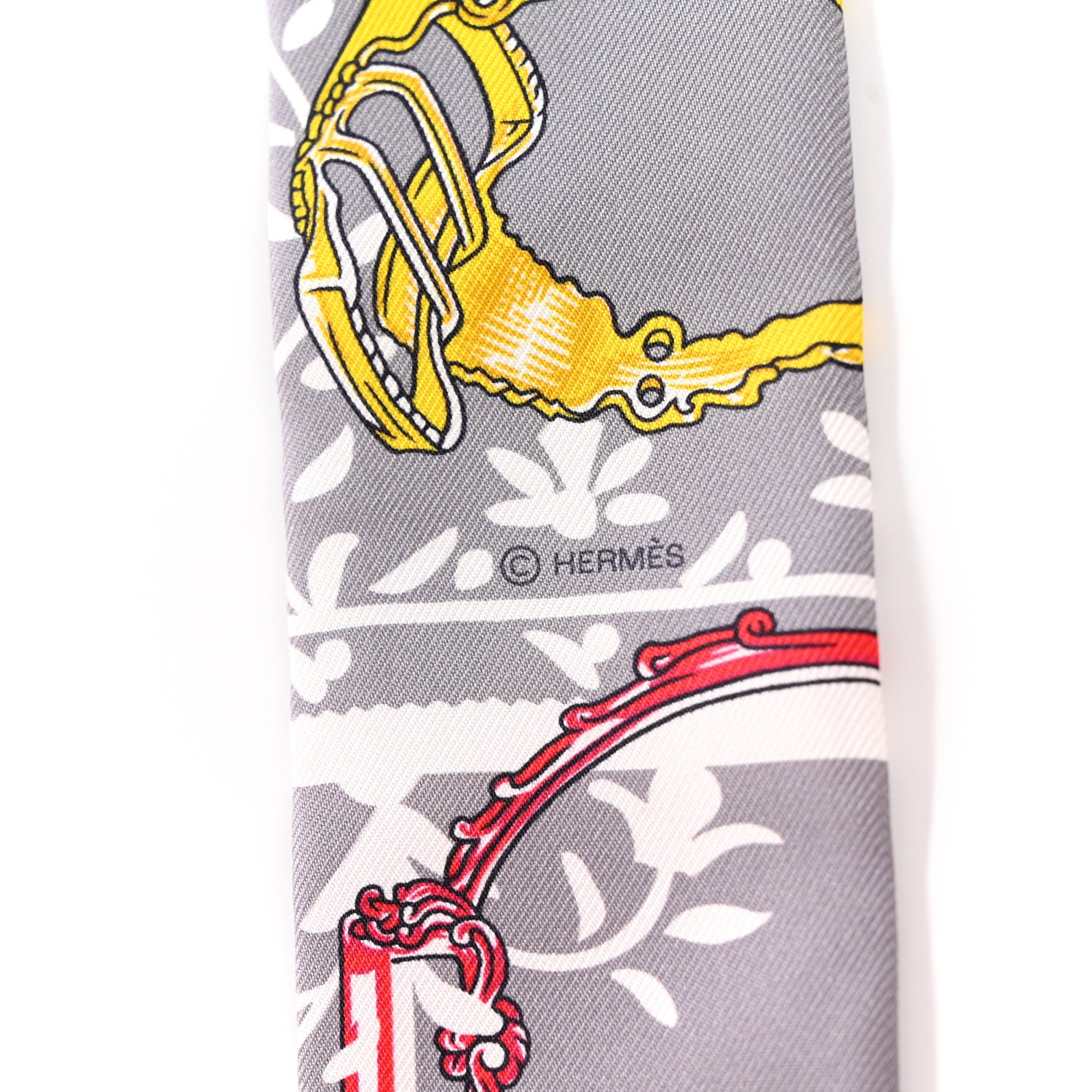 Hermes Silk Etriers Remix Twilly Gris Acier Rouge Jaune 5 of 5
