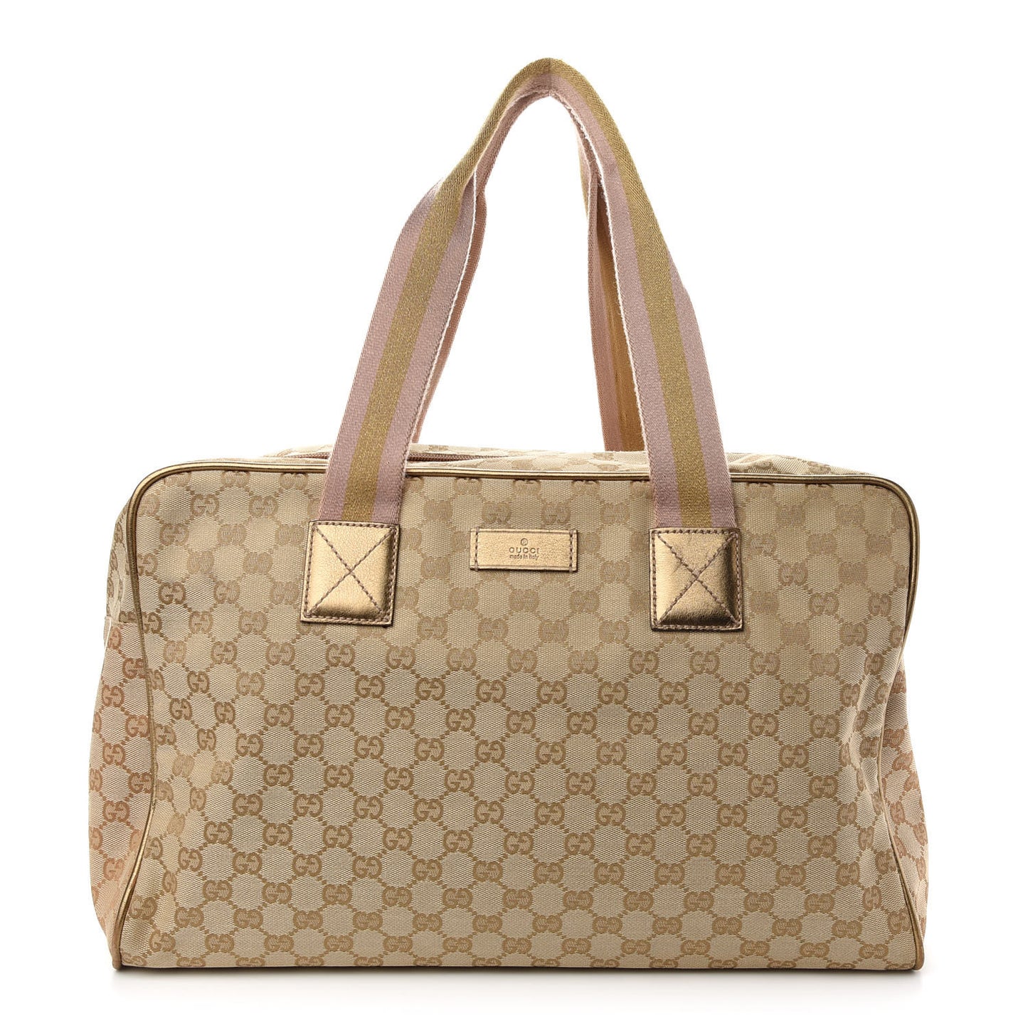 GG Monogram Web Medium Collapsible Carry On Duffle Beige Gold