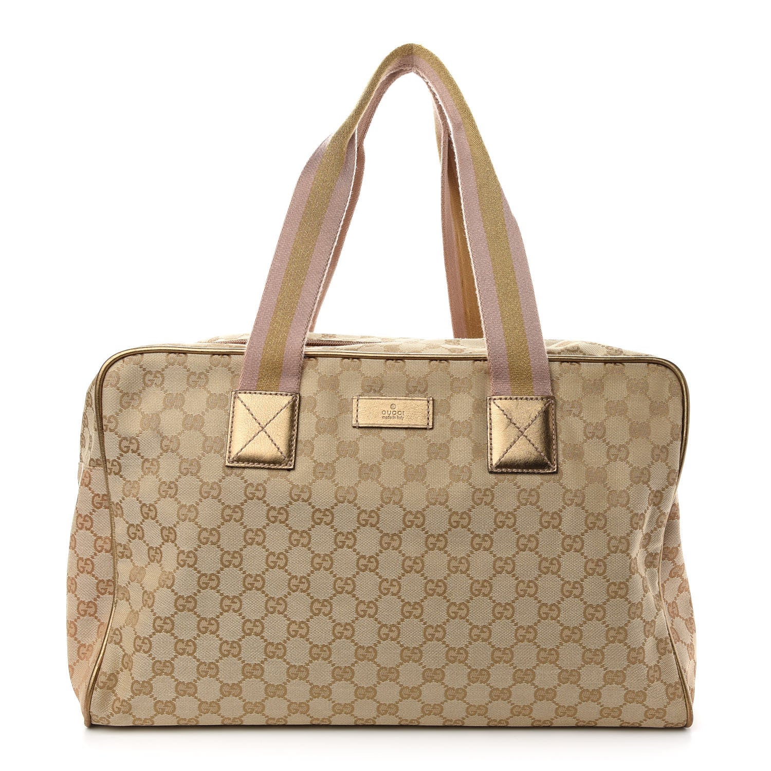 Gucci GG Monogram Web Medium Collapsible Carry On Duffle Beige Gold 1 of 10