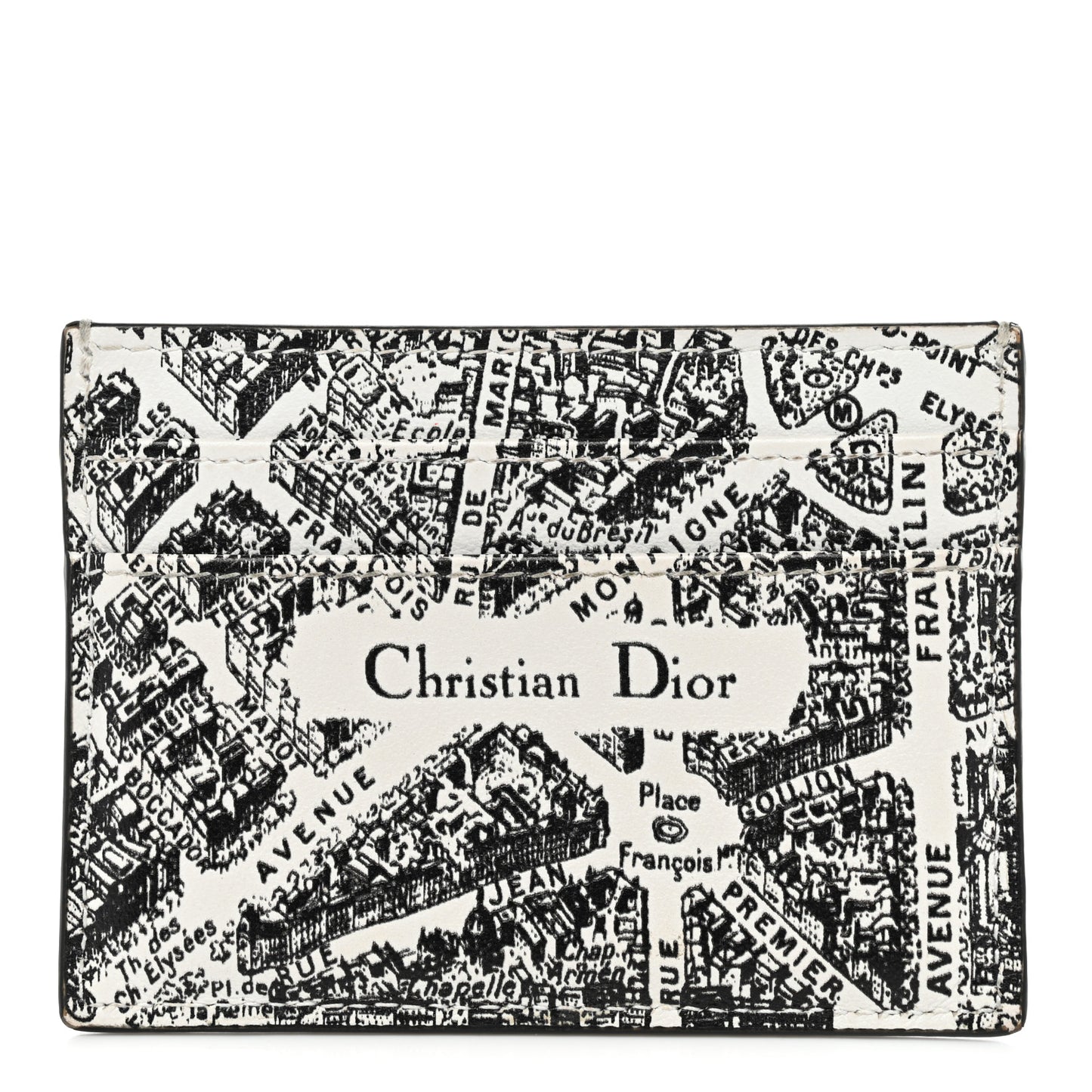 Calfskin Plan De Paris Print Card Holder White Black