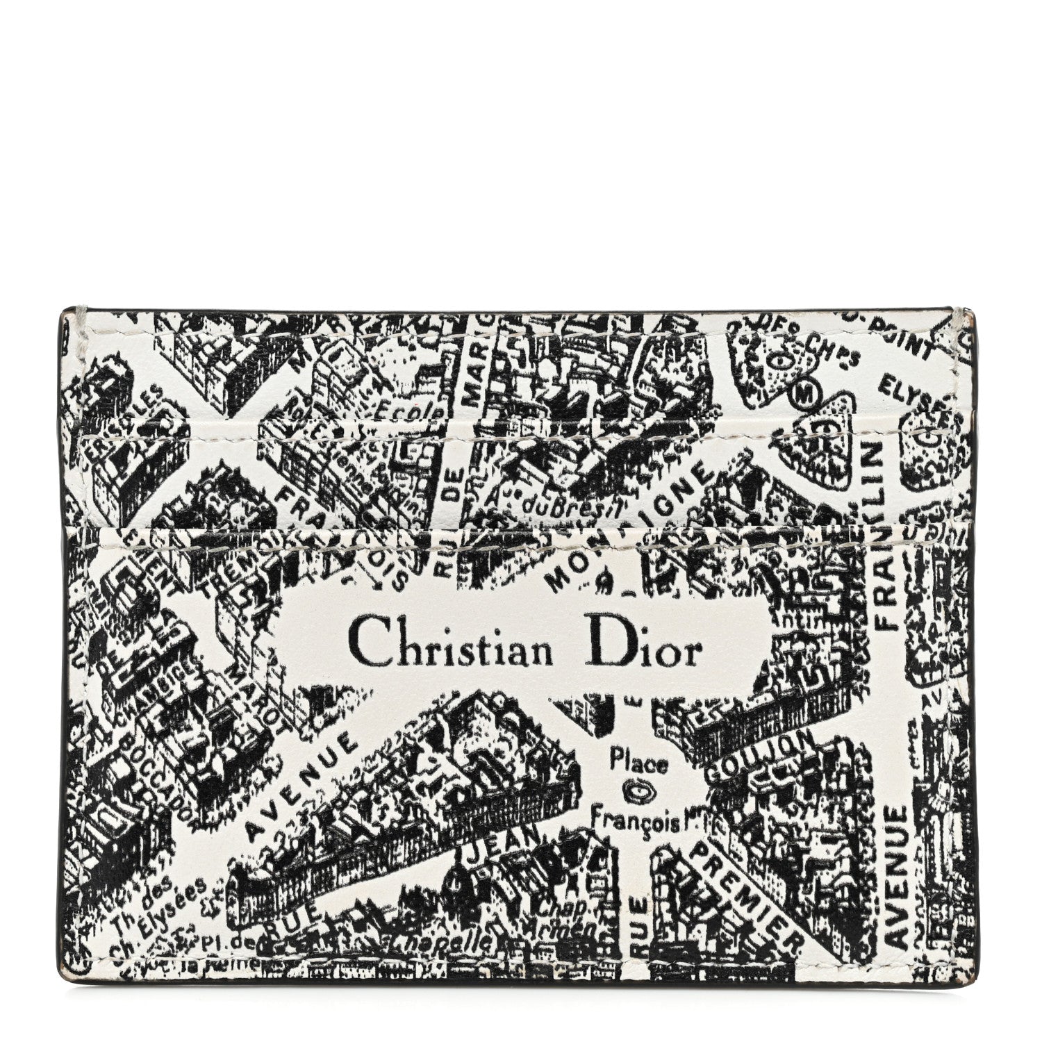 Christian Dior Calfskin Plan De Paris Print Card Holder White Black 1 of 9