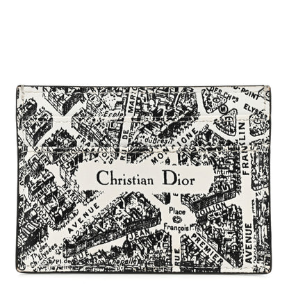 Christian Dior Calfskin Plan De Paris Print Card Holder White Black 1 of 9