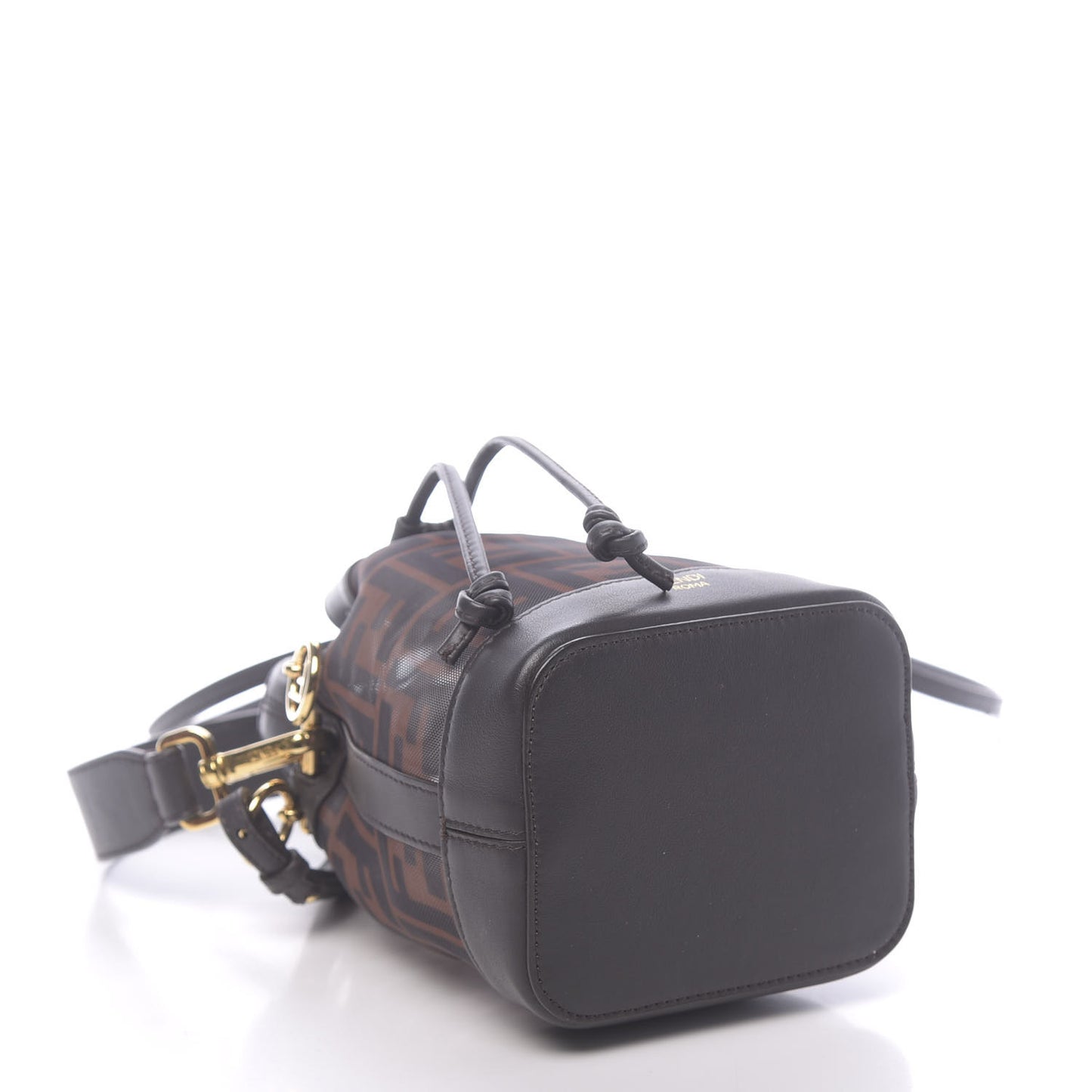 Mesh Vitello Grace F is Fendi FF 1974 Mini Mon Tresor Bucket Bag Marrone Black Ebano
