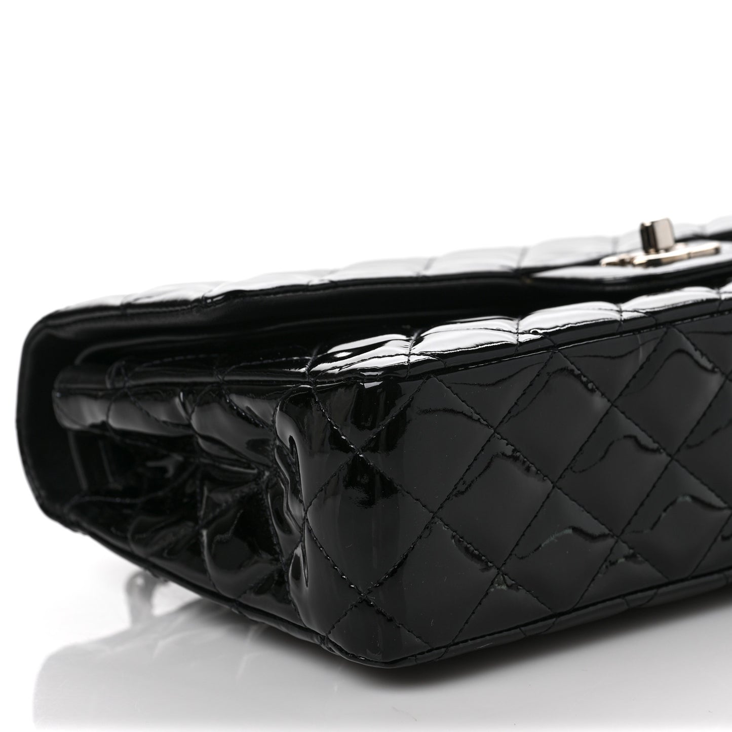 Patent Quilted Medium Double Flap Black