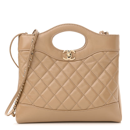 Chanel Shiny Crumpled Calfskin Quilted Mini 31 Shopping Bag Dark Beige 1 of 12