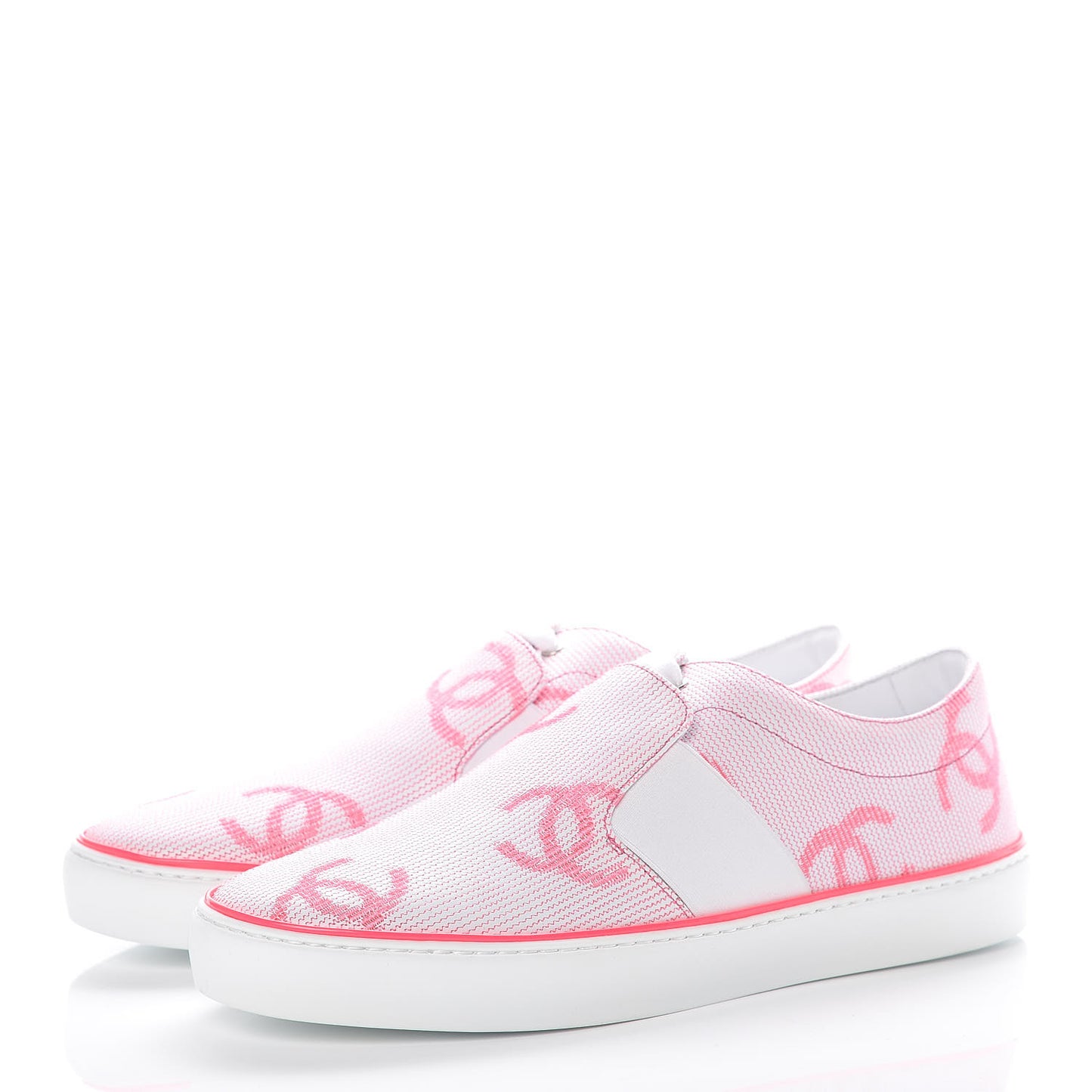 Embroidered Calfskin Womens CC Sneakers 41 White Fluo Pink