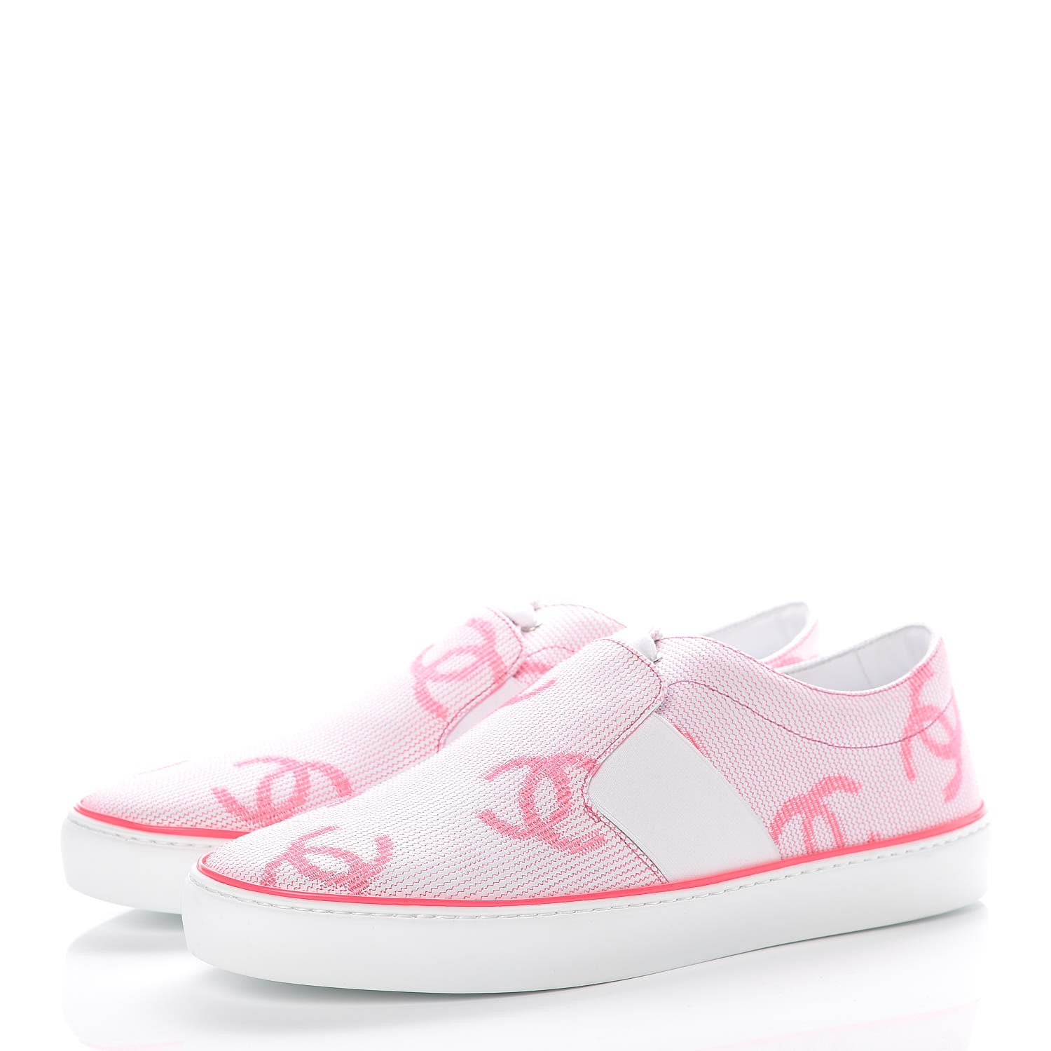 Chanel Embroidered Calfskin Womens CC Sneakers 41 White Fluo Pink 3 of 10