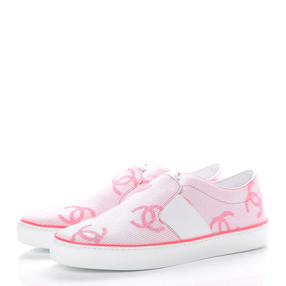 Chanel Embroidered Calfskin Womens CC Sneakers 41 White Fluo Pink 3 of 10