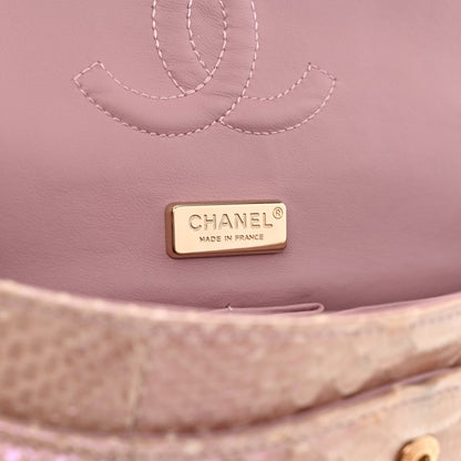 Chanel Metallic Snakeskin Medium Double Flap Pink 6 of 15