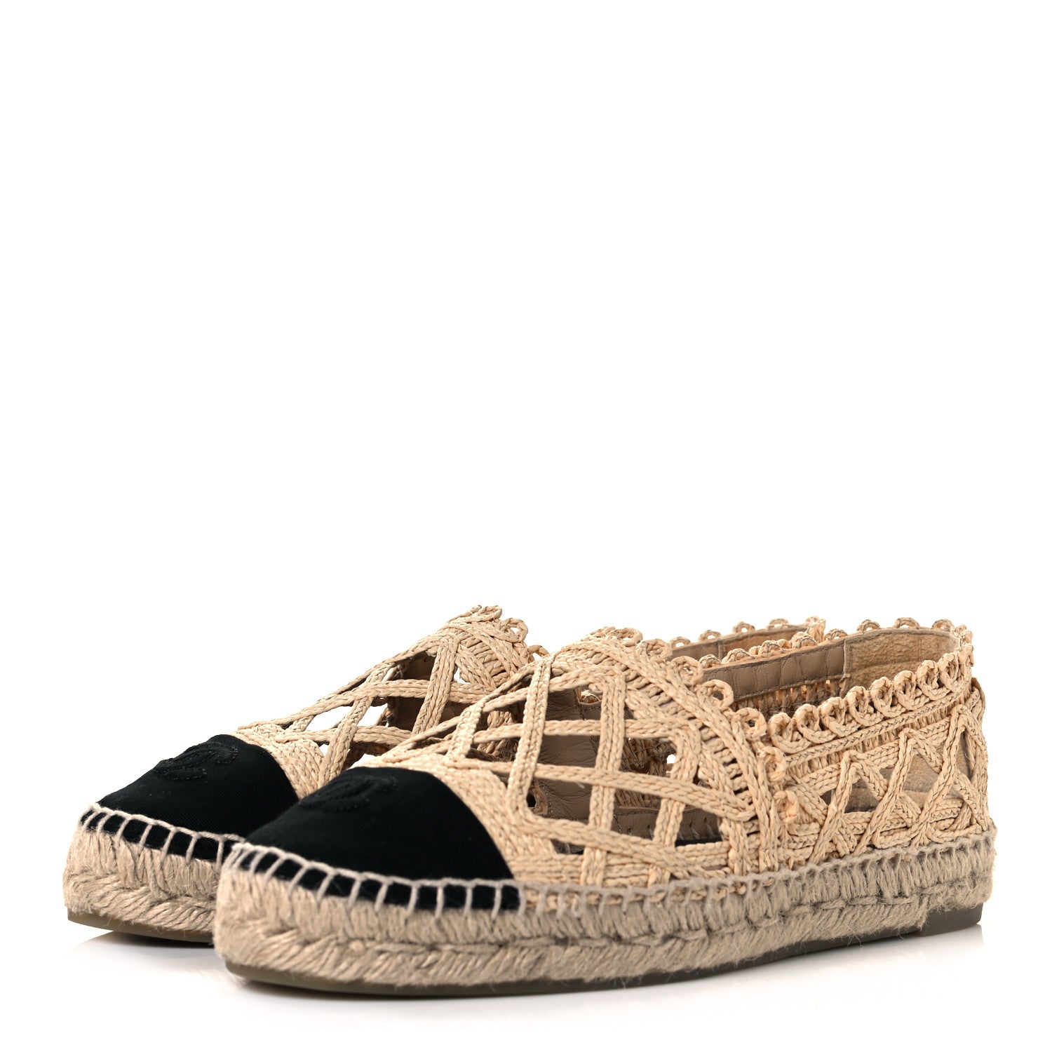 Chanel Woven Fabric Grosgrain CC Espadrilles 39 Beige Black 3 of 9
