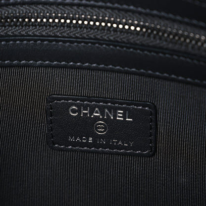 Chanel Aged Calfskin Chevron Quilted Medium Gabrielle Cosmetic Case Dark Pink Navy Charcoal 6 of 7