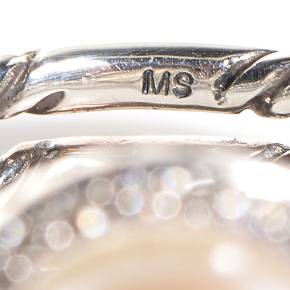 David Yurman Sterling Silver Pave Diamond Pearl Cable Ring Size 6 5 of 6