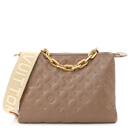 Louis Vuitton Lambskin Embossed Monogram Coussin PM Taupe 1 of 9