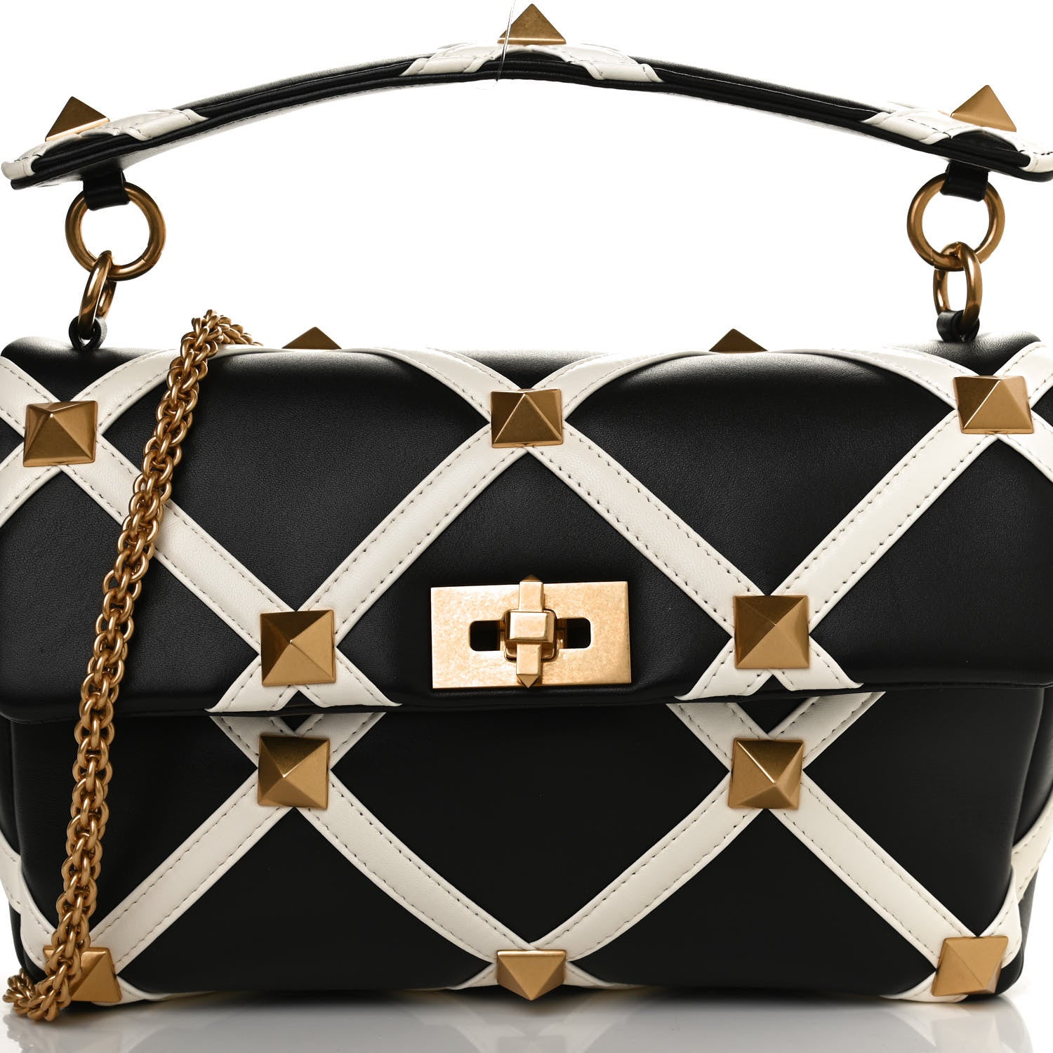 Valentino Garavani Nappa Large Roman Stud Shoulder Bag Black White 8 of 10