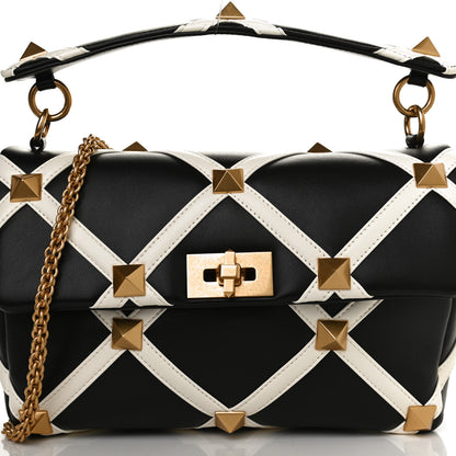 Valentino Garavani Nappa Large Roman Stud Shoulder Bag Black White 8 of 10