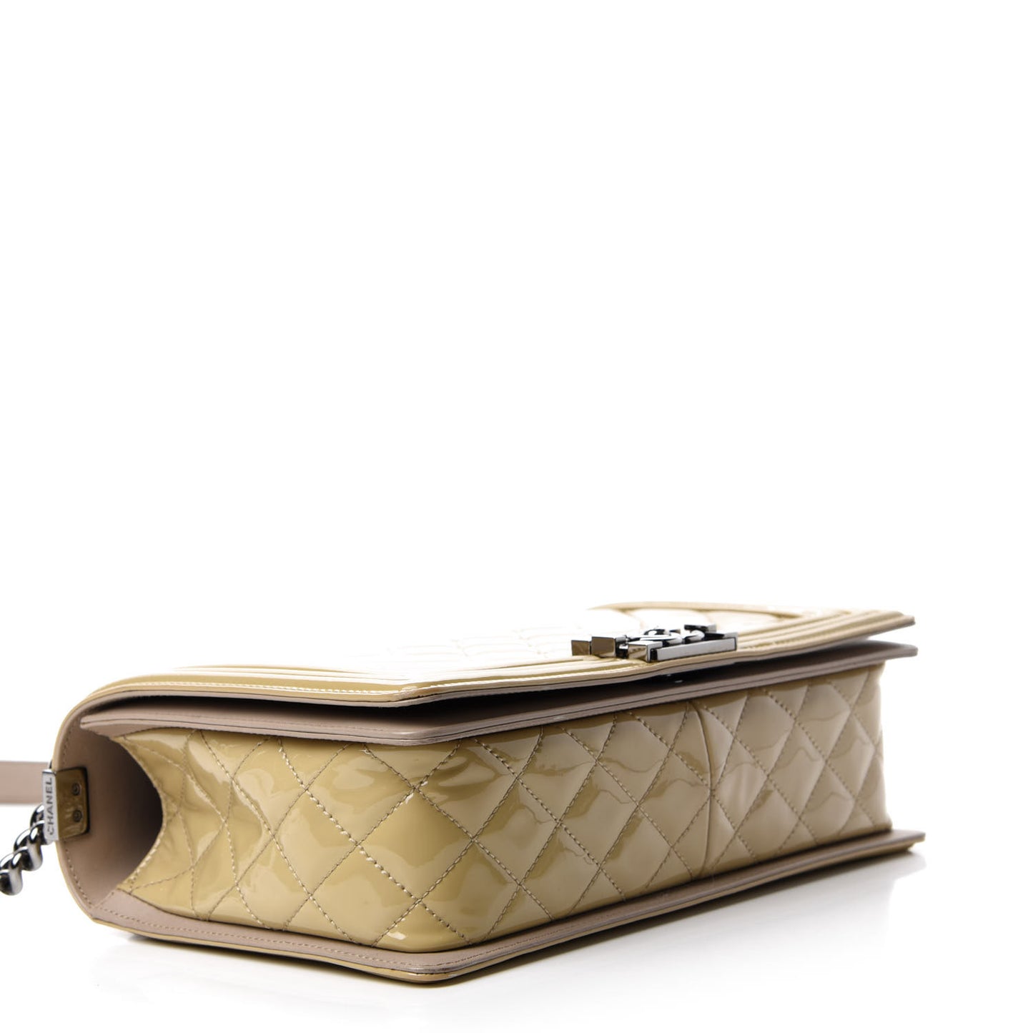 Patent Chevron Quilted New Medium Boy Flap Light Beige