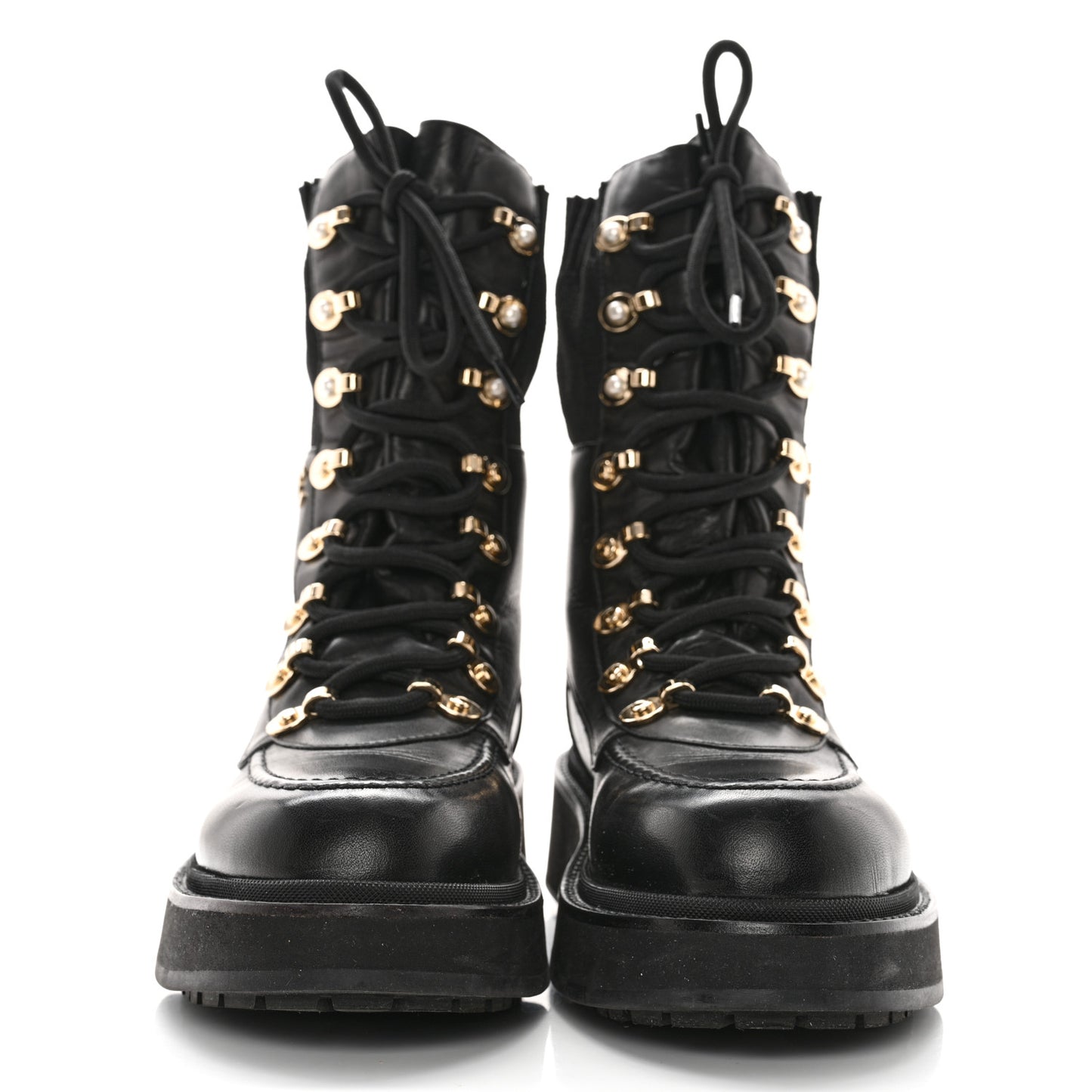 Calfskin Knit Lace Up Combat Boots 39 Black
