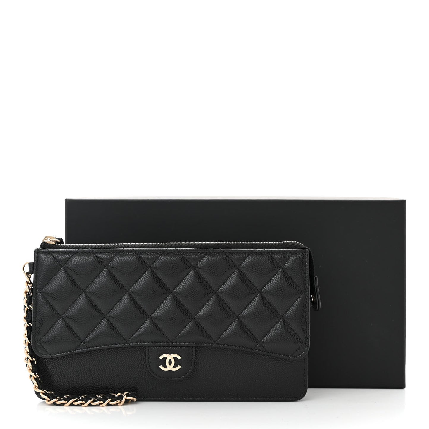 Caviar Quilted Classic Pouch With Handle Black