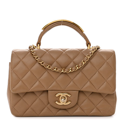 Chanel Lambskin Quilted Metal Mini Top Handle Rectangular Flap Beige 1 of 15