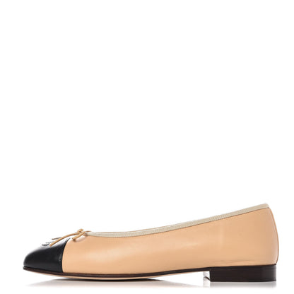 Chanel Lambskin Cap Toe Ballerina Flats 38 Beige Black 2 of 20