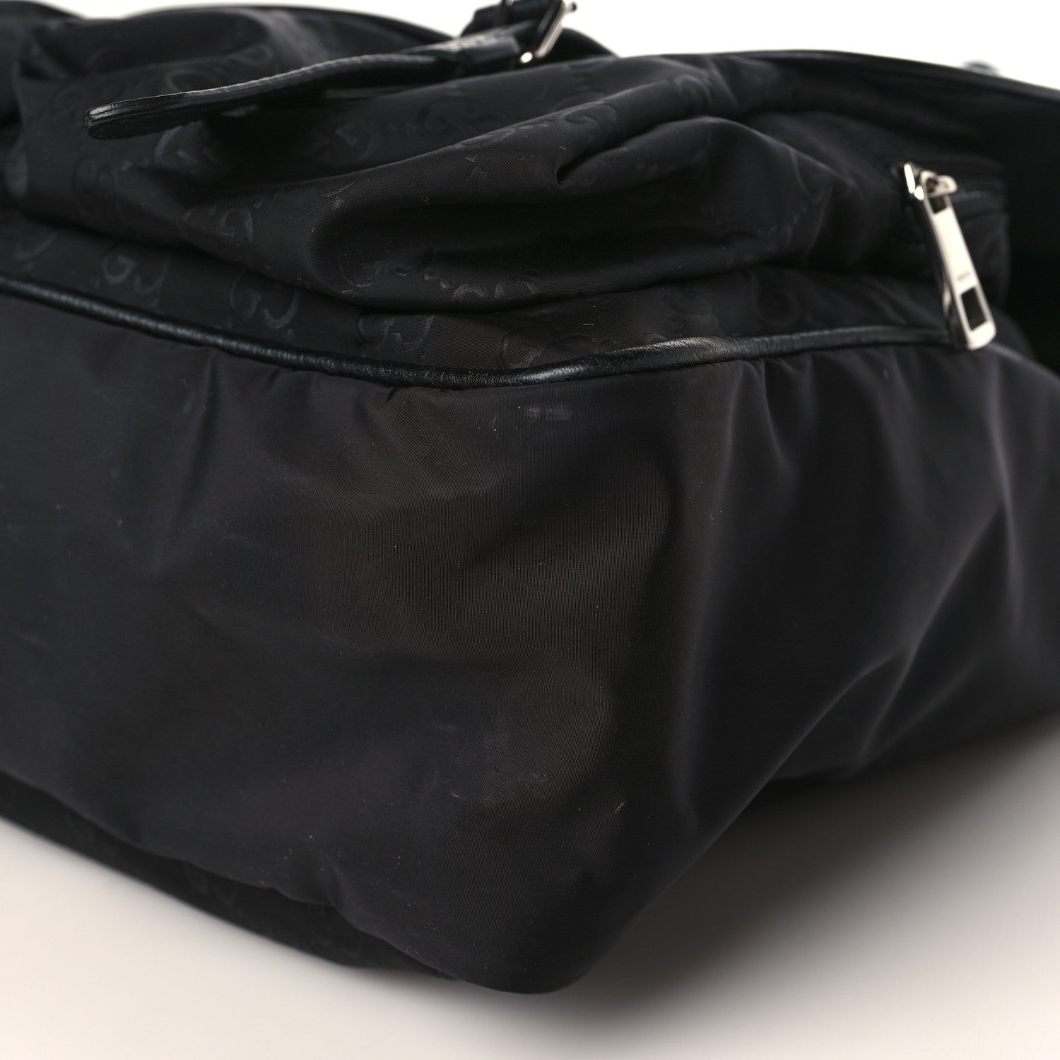Gucci Nylon Monogram Double Buckle Flap Messenger Bag Black 9 of 9