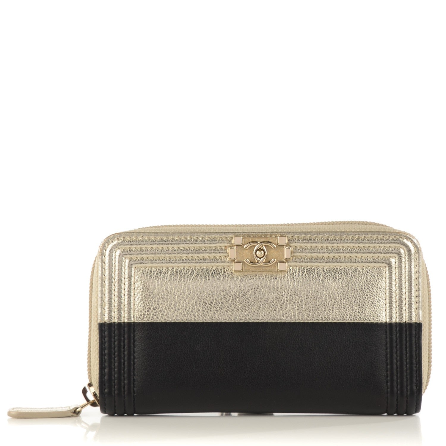 Chanel Lambskin Boy Zip Around Wallet Black Gold 1 of 8