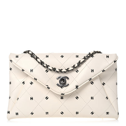 Chanel Printed Lambskin Logo CC Envelope Clutch With Chain White 1 of 13