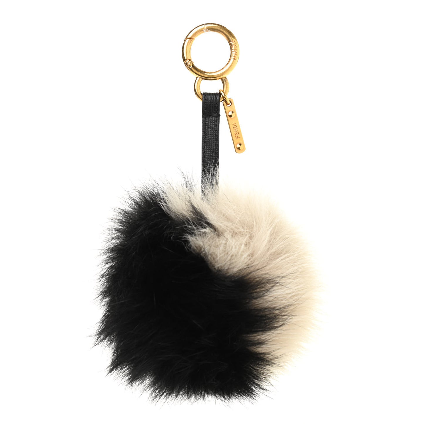 Fox Fur Pom Pom Bag Charm Black White