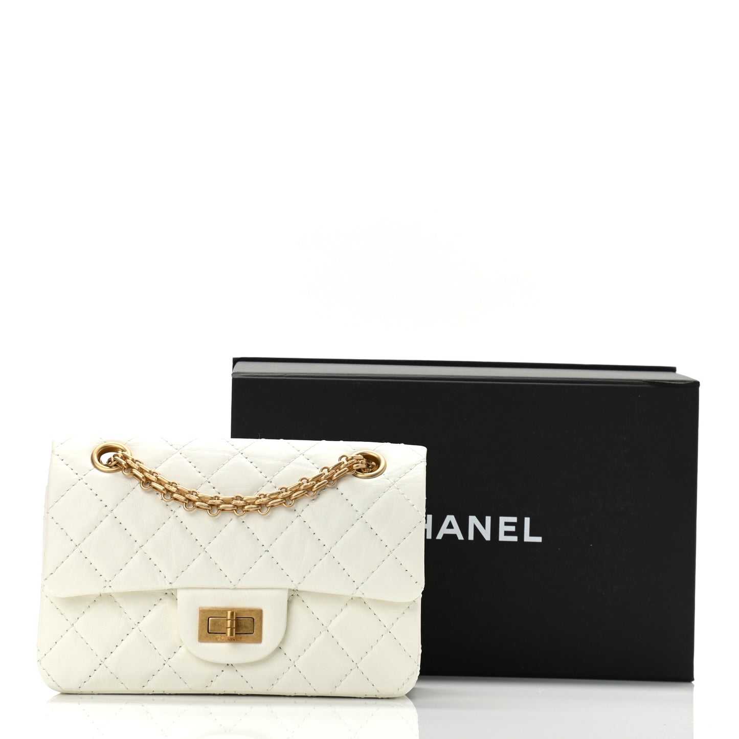 Aged Calfskin Quilted 2.55 Reissue Mini Flap White