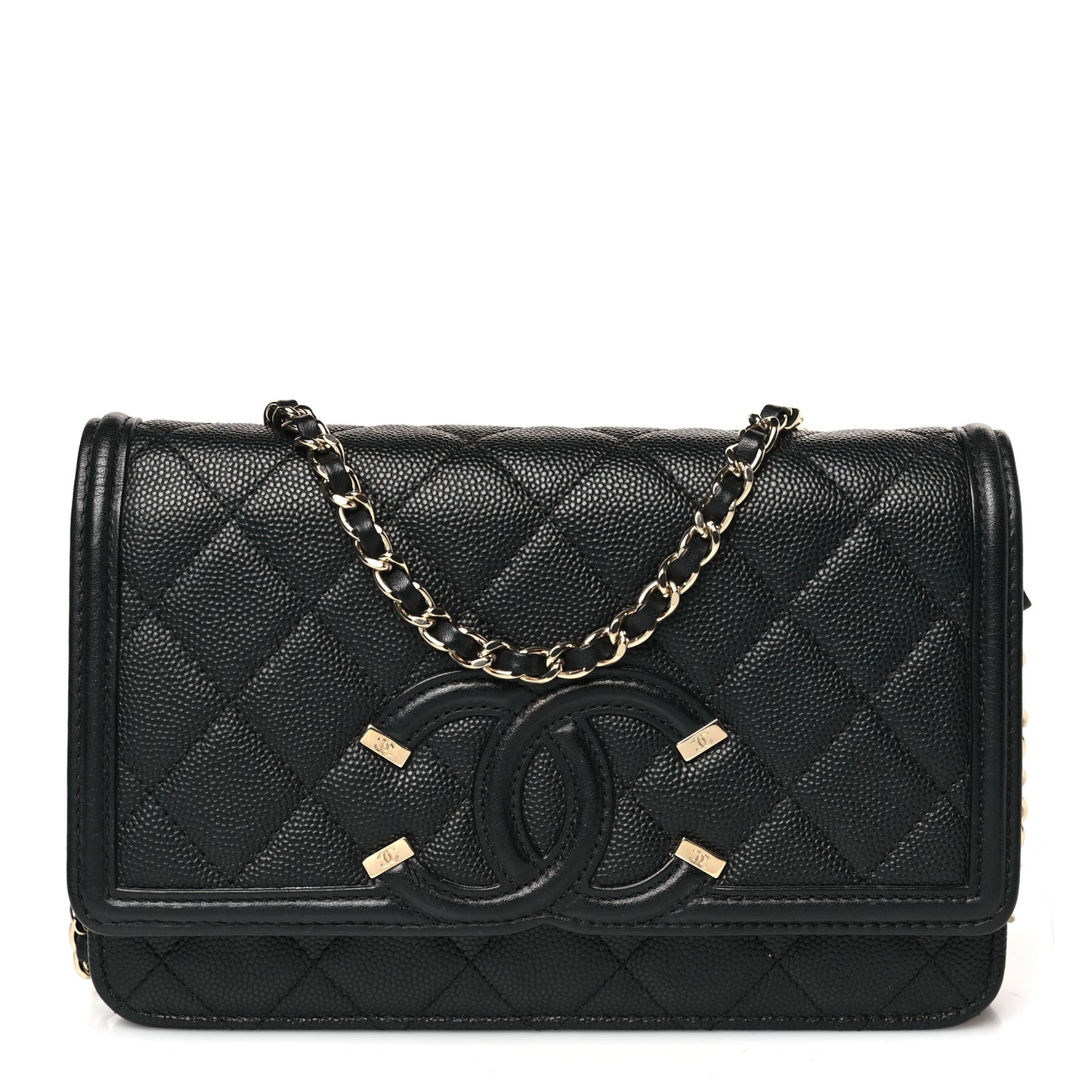 Caviar Quilted CC Filigree Wallet On Chain WOC Black