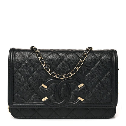 Chanel Caviar Quilted CC Filigree Wallet On Chain WOC Black 1 of 9