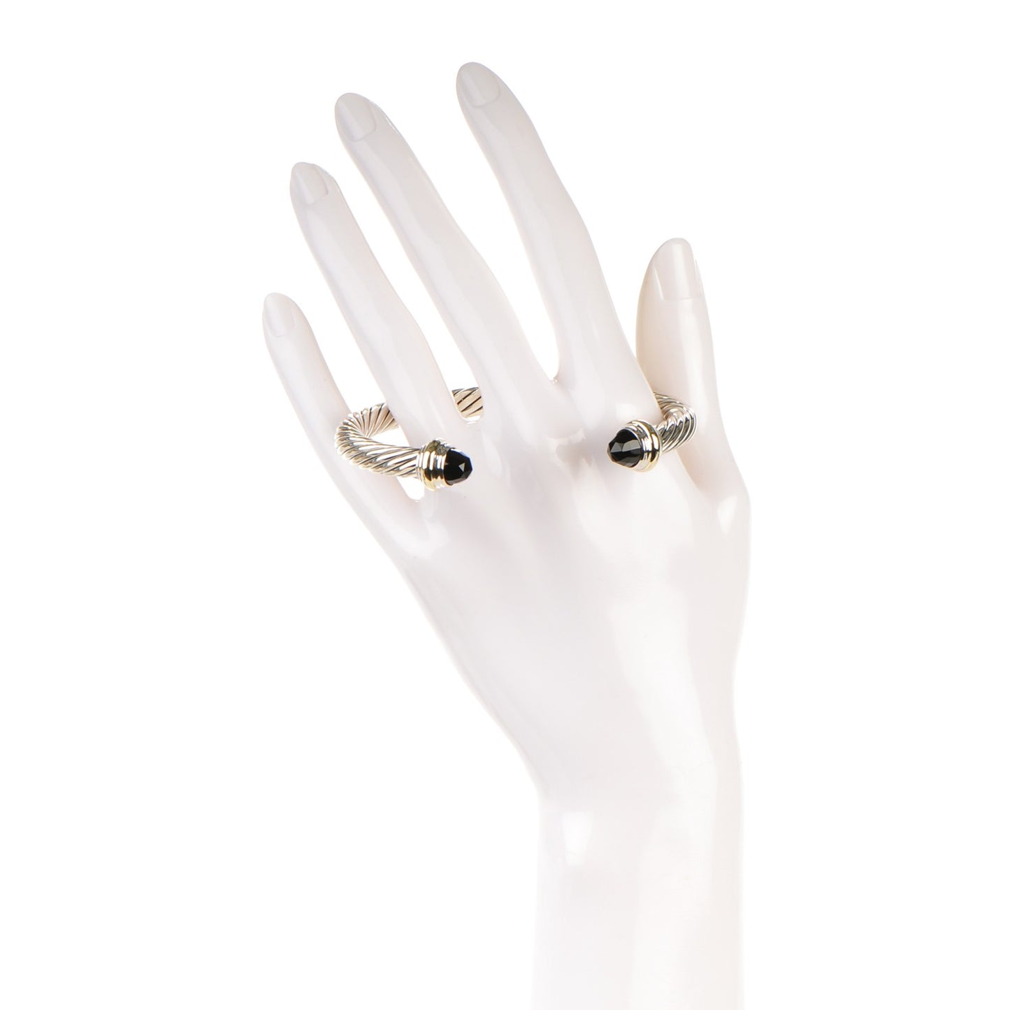 Sterling Silver 14K Yellow Gold Black Onyx 7mm Cable Classics Bracelet