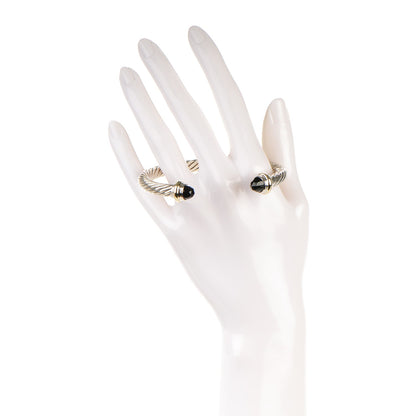 David Yurman Sterling Silver 14K Yellow Gold Black Onyx 7mm Cable Classics Bracelet 2 of 5
