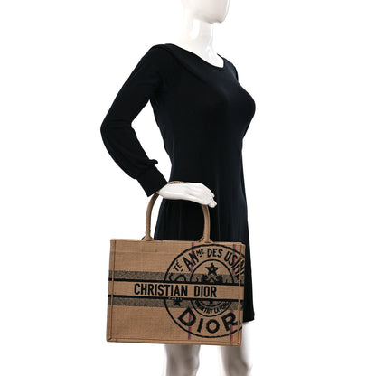 Christian Dior Canvas Jute Embroidered Medium Book Tote Black Beige 2 of 8