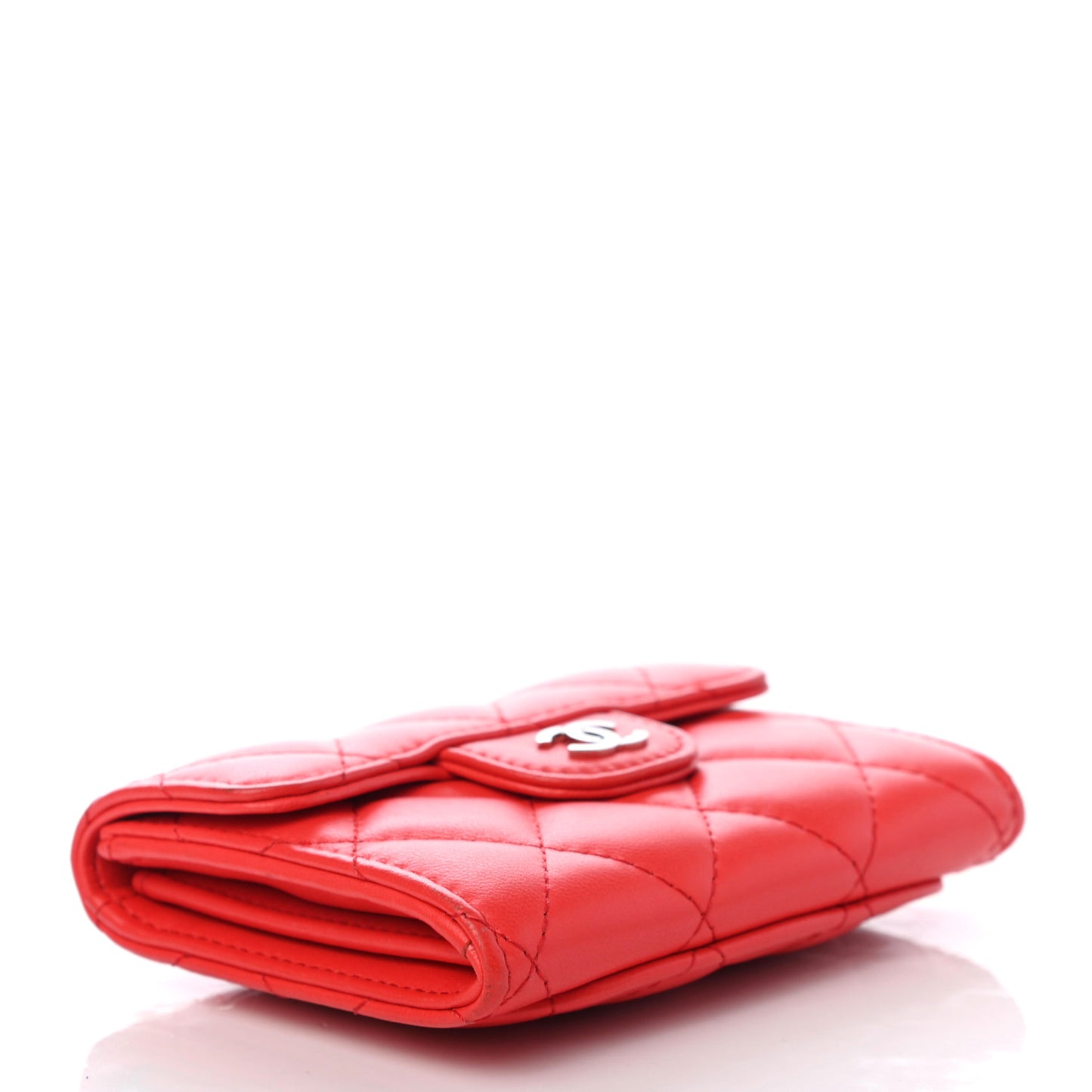 Lambskin Quilted Flap Card Holder Wallet Red