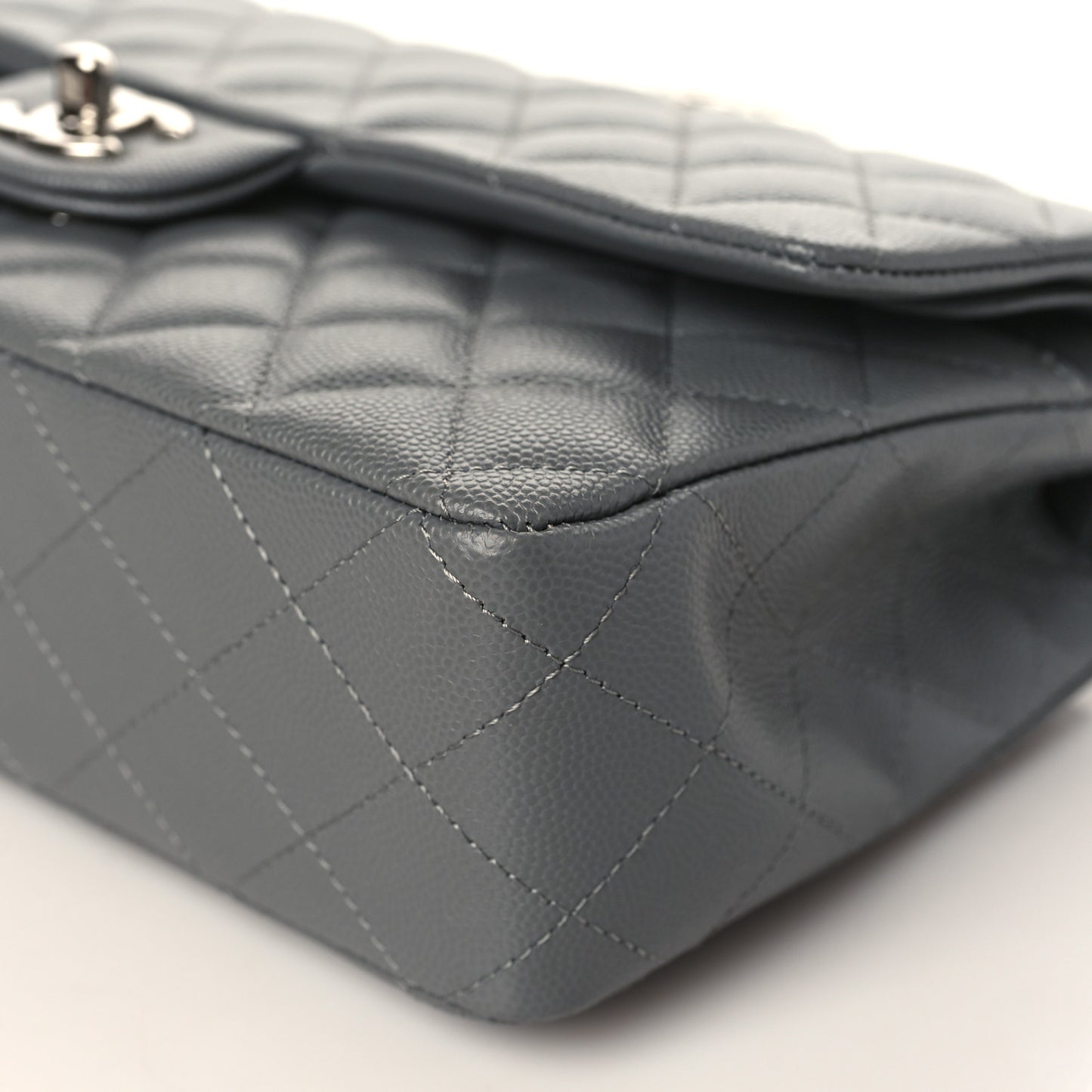 Caviar Quilted Medium Double Flap Dark Grey
