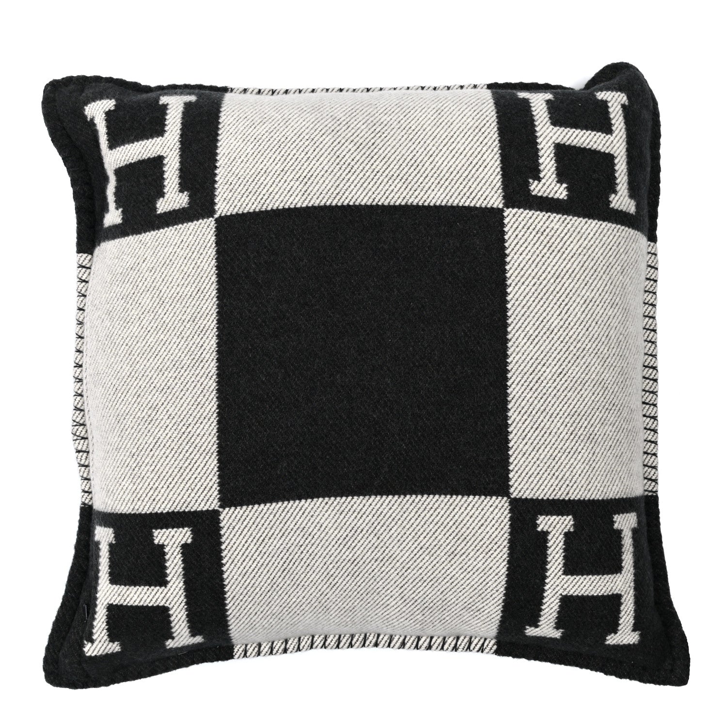 Hermes Wool Cashmere Avalon Pillow Ecru Gris Fonce 2 of 3