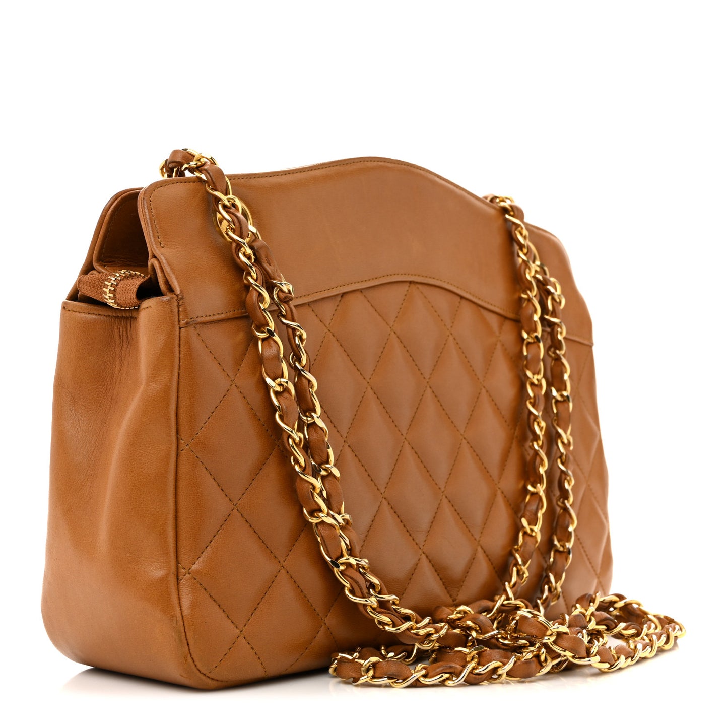 Lambskin Quilted Shoulder Bag Brown